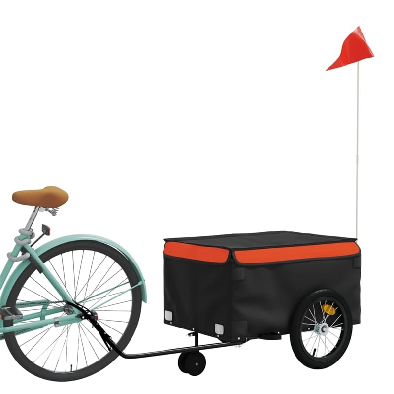 Pemberly Row Sturdy 99.2 lb Iron Bike Trailer in Black and Orange