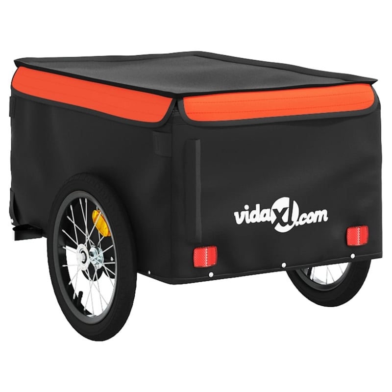 Pemberly Row Sturdy 99.2 lb Iron Bike Trailer in Black and Orange