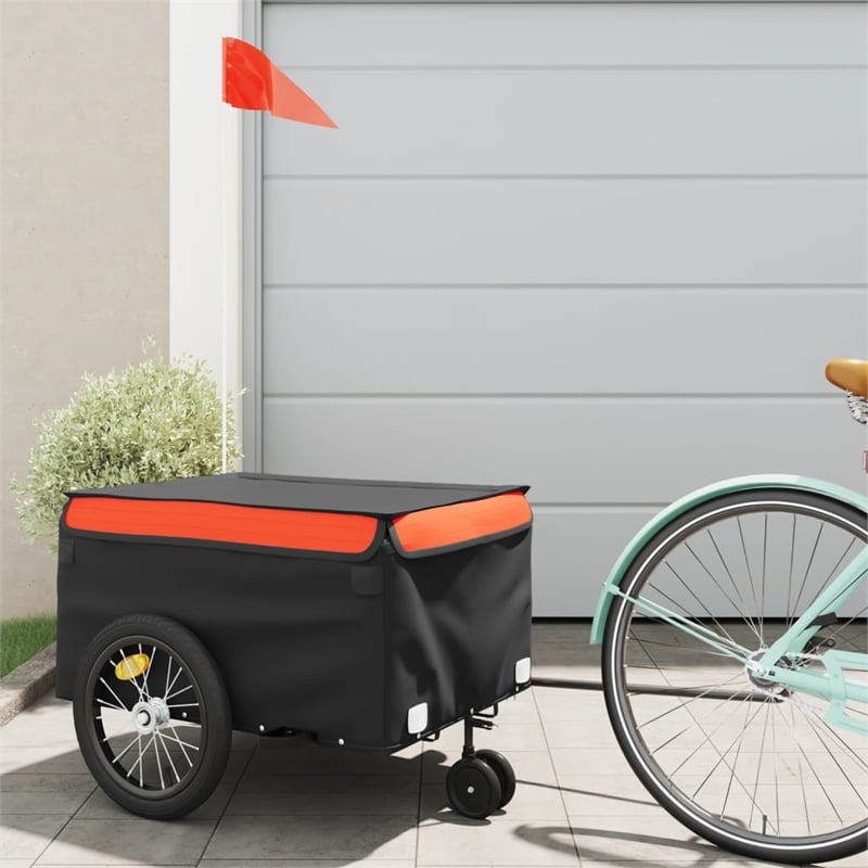 Pemberly Row Sturdy 99.2 lb Iron Bike Trailer in Black and Orange