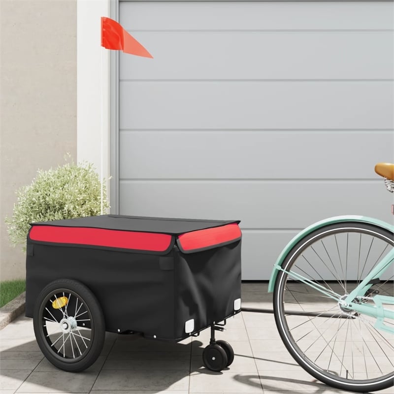 Pemberly Row Sturdy 99.2 lb Iron Bike Trailer in Black and Red