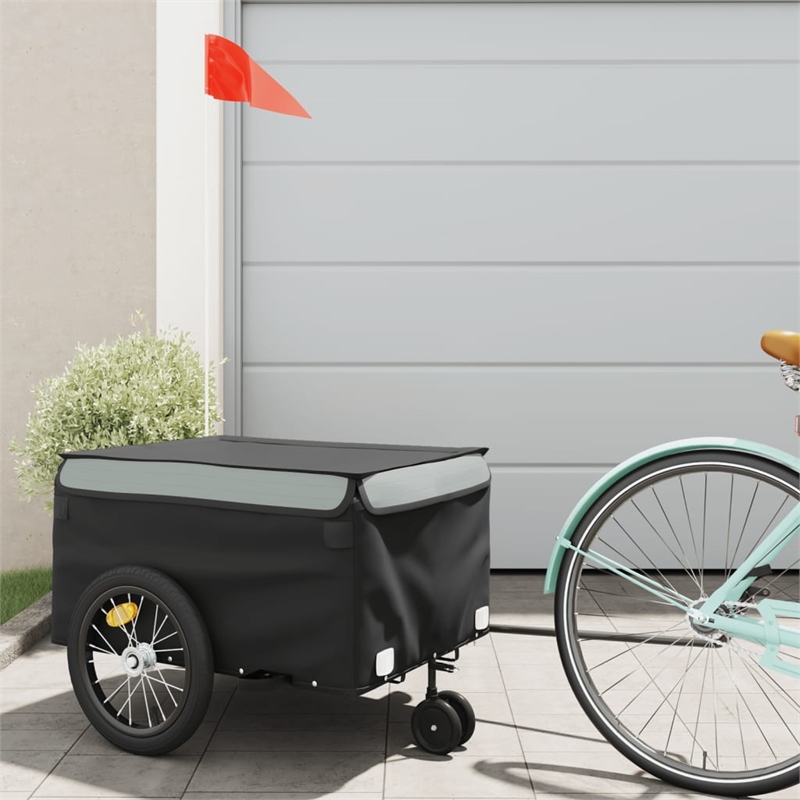 Pemberly Row Sturdy 99.2 lb Iron Bike Trailer in Black and Gray