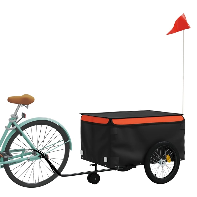Pemberly Row Sturdy 99.2 lb Iron Bike Trailer in Black and Orange