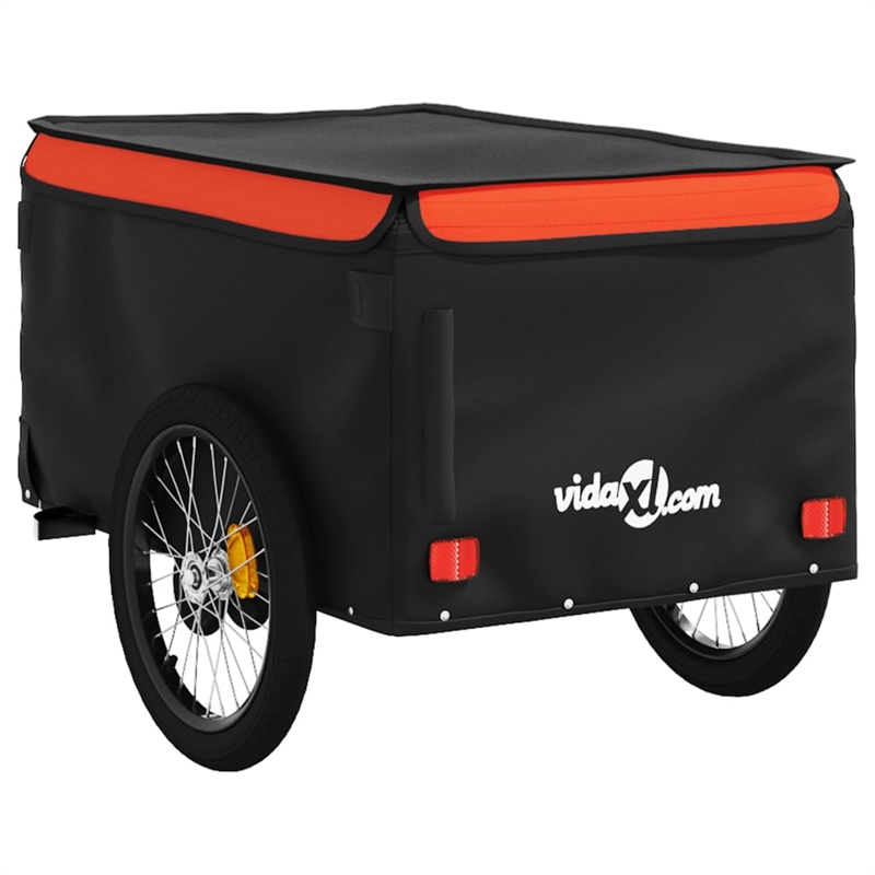 Pemberly Row Sturdy 99.2 lb Iron Bike Trailer in Black and Orange