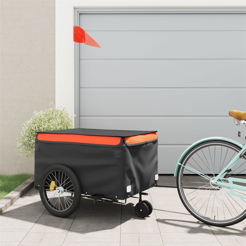 Pemberly Row Sturdy 99.2 lb Iron Bike Trailer in Black and Orange