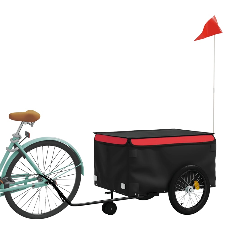 Pemberly Row Sturdy 99.2 lb Iron Bike Trailer in Black and Red