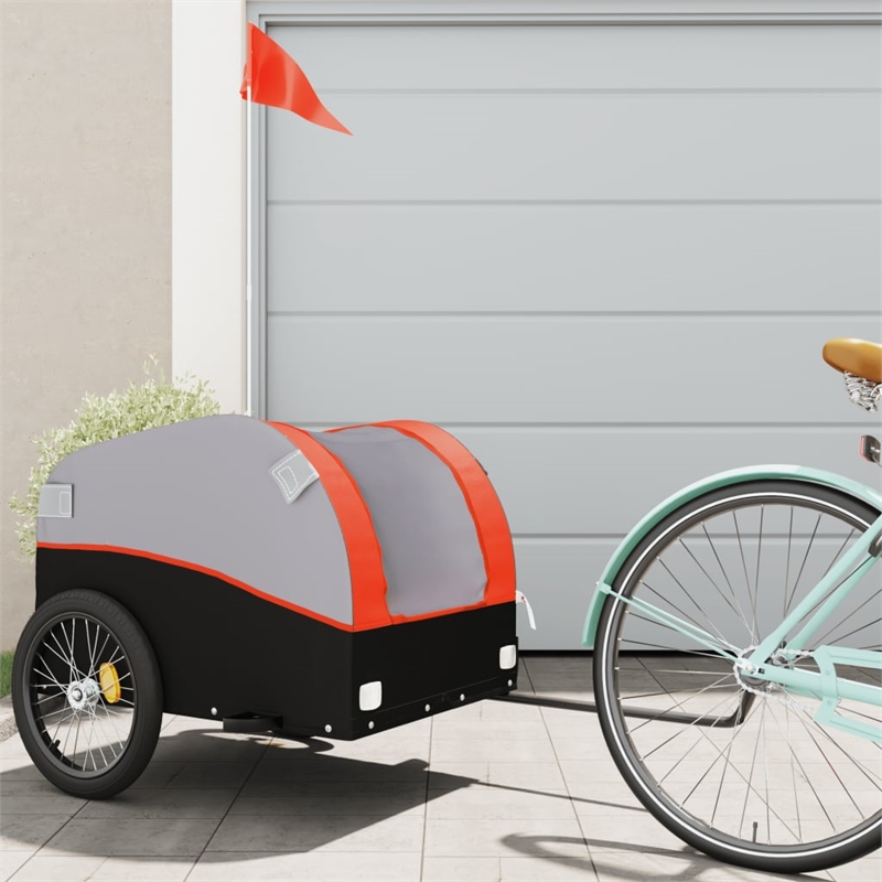 Pemberly Row Sturdy 99.2 lb Iron Bike Trailer in Black and Orange