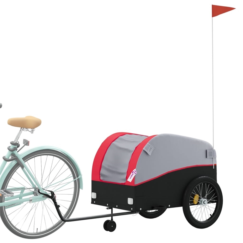 Pemberly Row Sturdy 99.2 lb Iron Bike Trailer in Black and Red