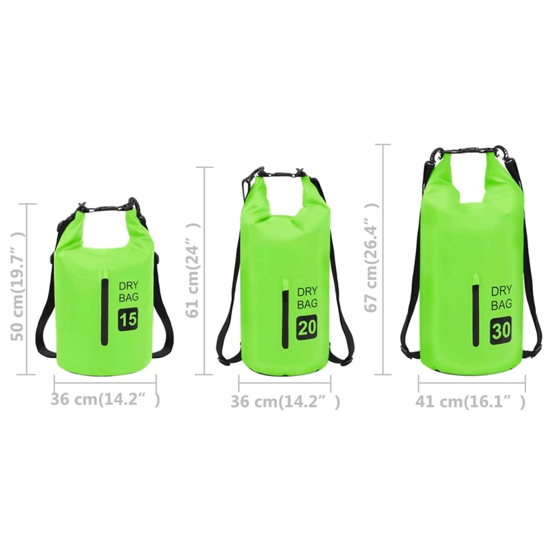Pemberly Row Lightweight and Durable 5.3 gal PVC Dry Bag with Zipper in Green