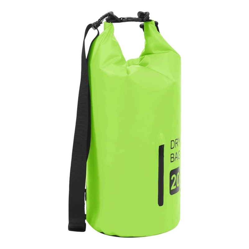 Pemberly Row Lightweight and Durable 5.3 gal PVC Dry Bag with Zipper in Green