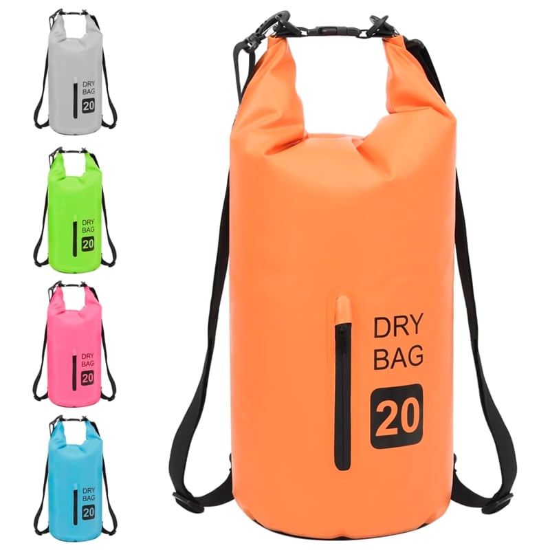 Pemberly Row Lightweight and Durable 5.3 gal PVC Dry Bag with Zipper in Orange