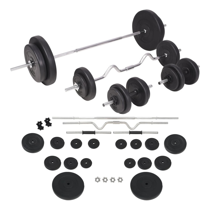 Pemberly Row Versatile 198.4lbs Barbell and Dumbbell Set in Black