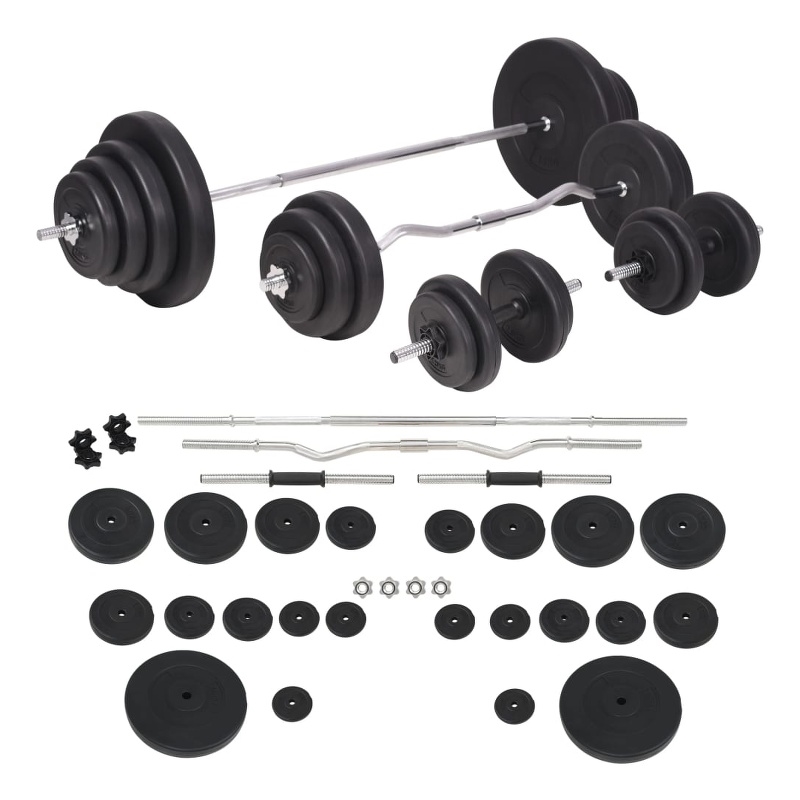 Pemberly Row Versatile 264.6 lbs Barbell and Dumbbell Set in Black