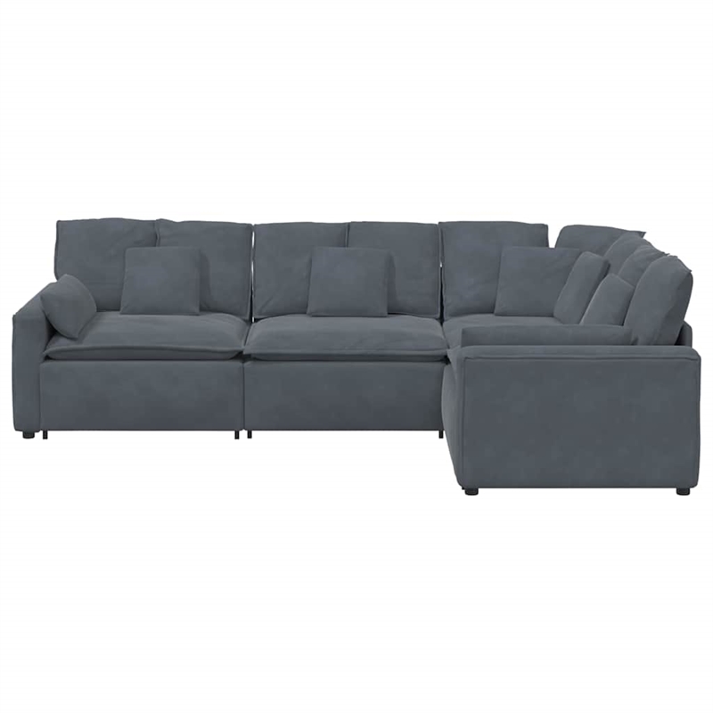 Pemberly Row Contemporary Modular Velvet Polyester Sofa in Dark Grey