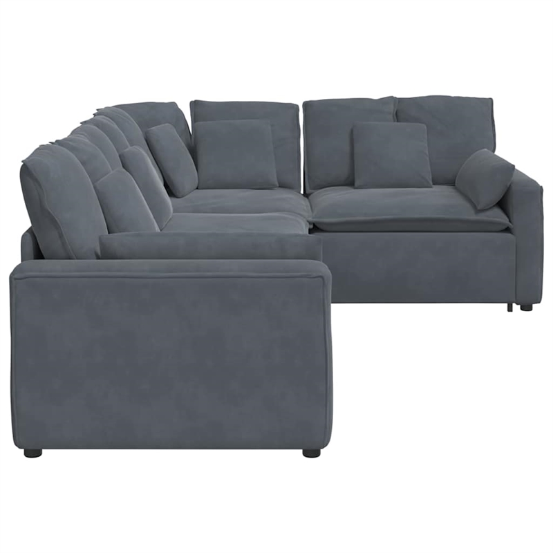 Pemberly Row Contemporary Modular Velvet Polyester Sofa in Dark Grey