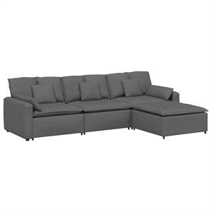 Pemberly Row Modular Sofa with Footstool and Cushions in Dark Gray