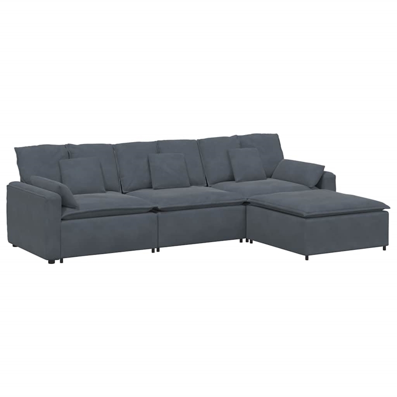 Pemberly Row Contemporary Oversized Modular Velvet Sofa in Dark Grey