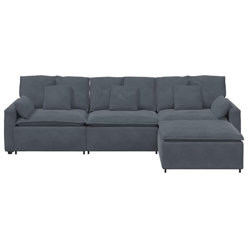 Pemberly Row Contemporary Oversized Modular Velvet Sofa in Dark Grey