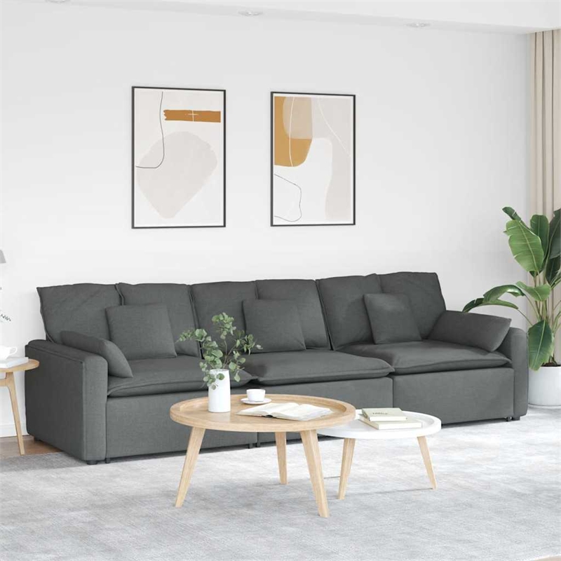 Pemberly Row Contemporary Modular Sofa with Cushions Dark Gray