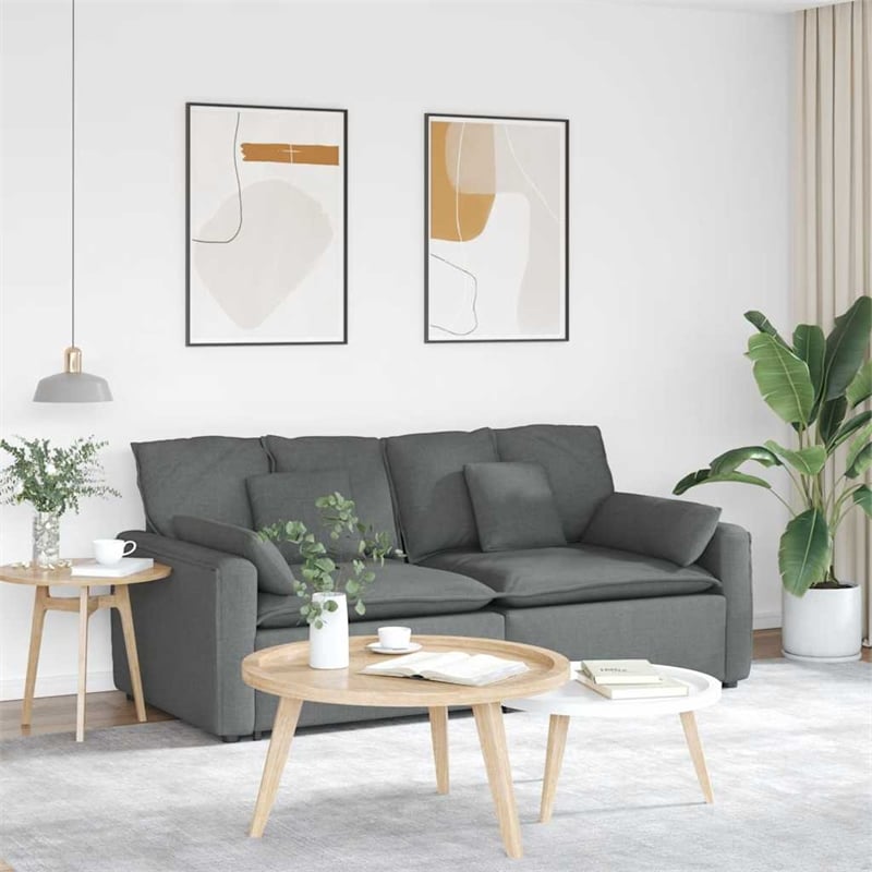 Pemberly Row Contemporary Modular Sofa with Cushions in Dark Gray