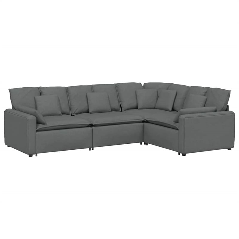 Pemberly Row Contemporary Modular Sofa with Cushions in Dark Gray Fabric