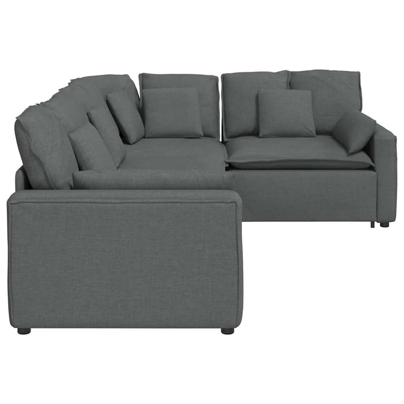 Pemberly Row Contemporary Modular Sofa with Cushions in Dark Gray Fabric