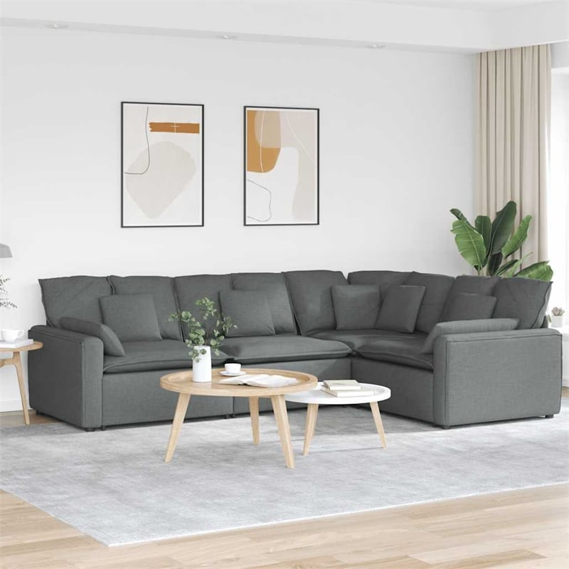 Pemberly Row Contemporary Modular Sofa with Cushions in Dark Gray Fabric