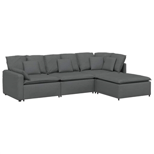 Pemberly Row Modular Sofa with Footstool & Cushions in Dark Gray Fabric