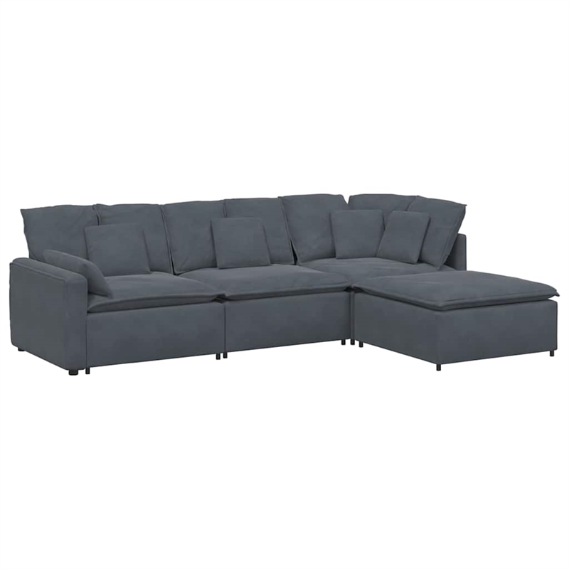 Pemberly Row Contemporary Modular Oversized Sofa Velvet in Dark Grey