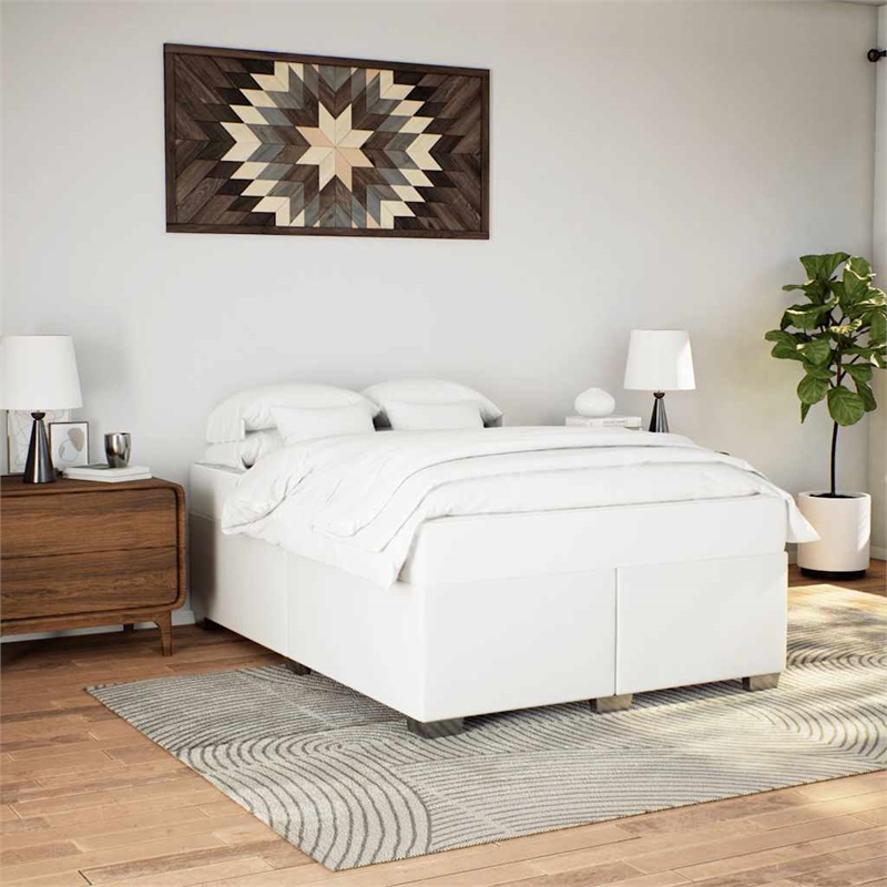 Pemberly Row Engineered Wood Faux Leather Full Bed Frame in White