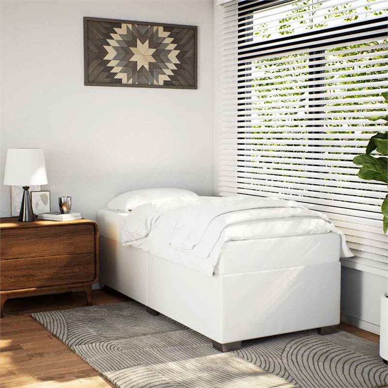 Pemberly Row Contemporary Twin XL Faux leather Bed Frame in White