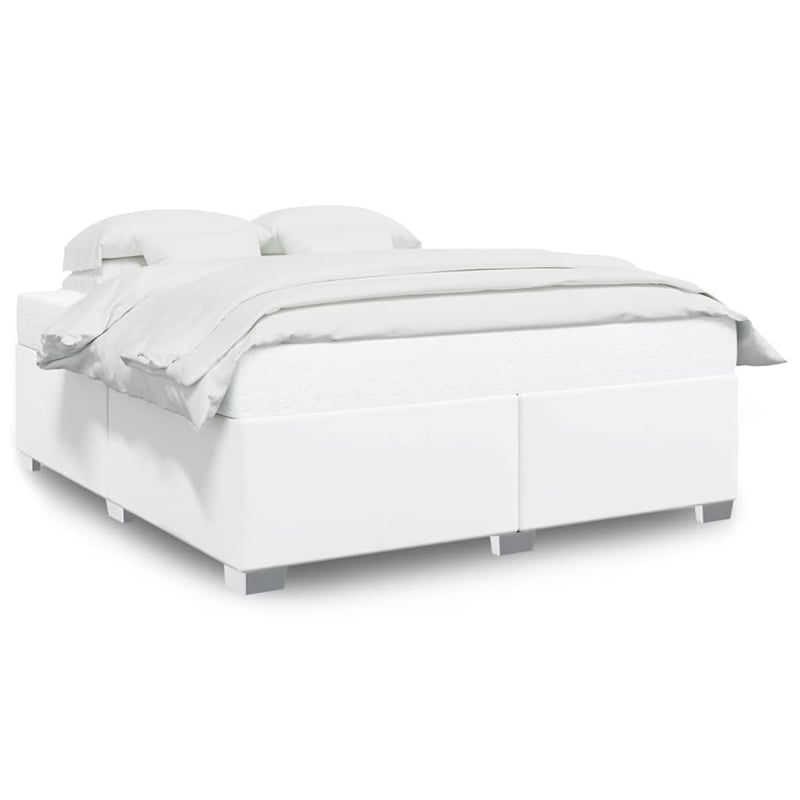 Pemberly Row Contemporary King Size Faux Leather Bed Frame in White
