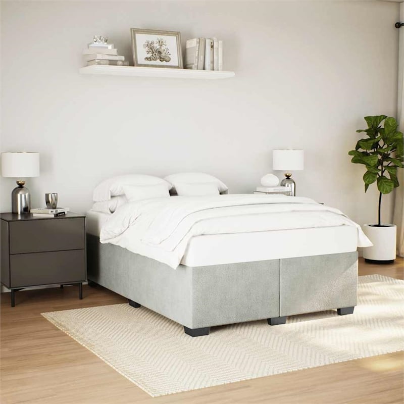 Pemberly Row Contemporary Full Without Headboard Bed Frame in Light Gray