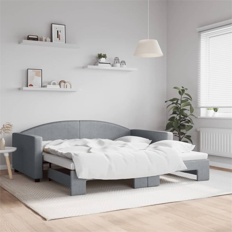 Pemberly Row Contemporary Daybed With Trundle in Light Grey Finish