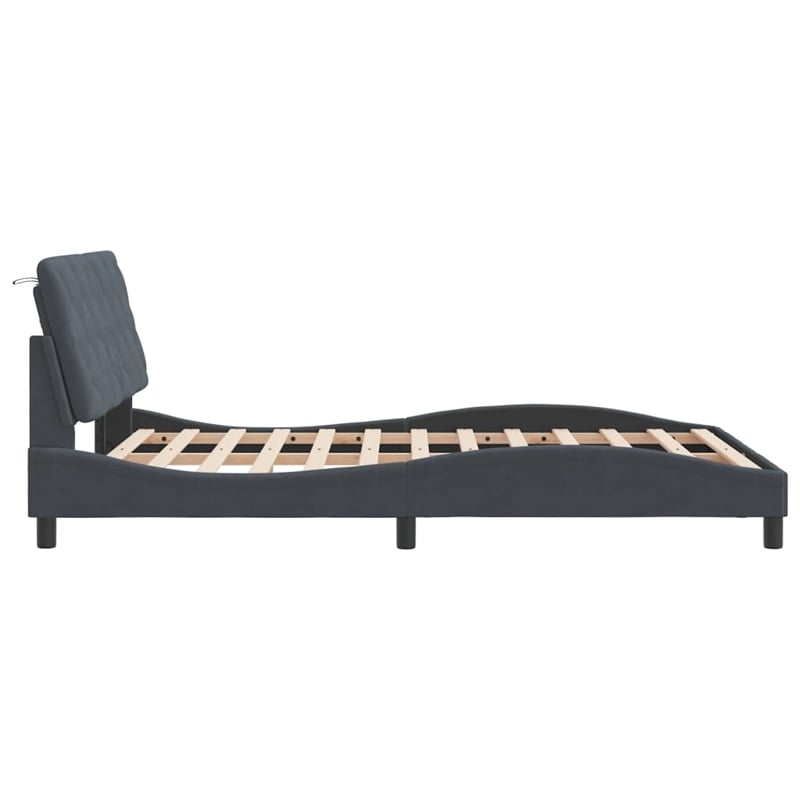 Pemberly Row Contemporary Engineered Wood Full Bed XL Frame in Dark Gray