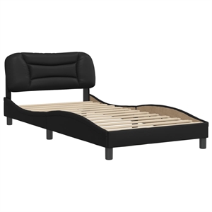 Pemberly Row Contemporary Faux Leather Twin Bed Frame in Black