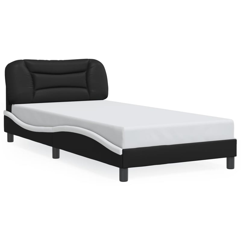 Pemberly Row Contemporary Faux Leather Twin Bed Frame in Black and White