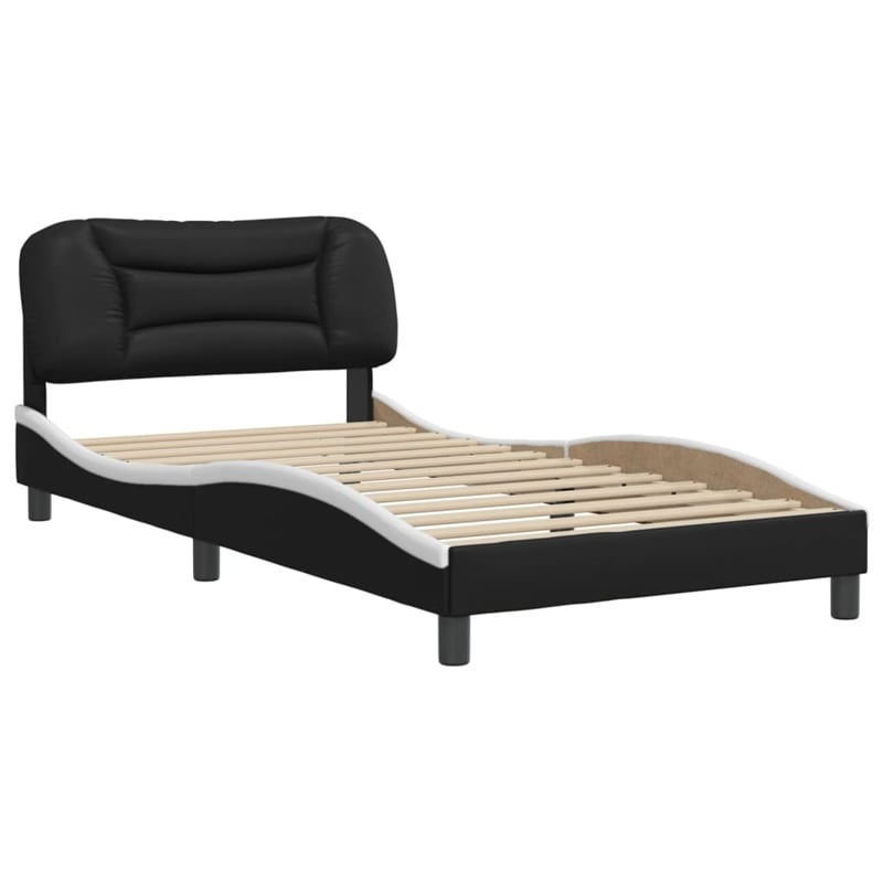 Pemberly Row Contemporary Faux Leather Twin Bed Frame in Black and White