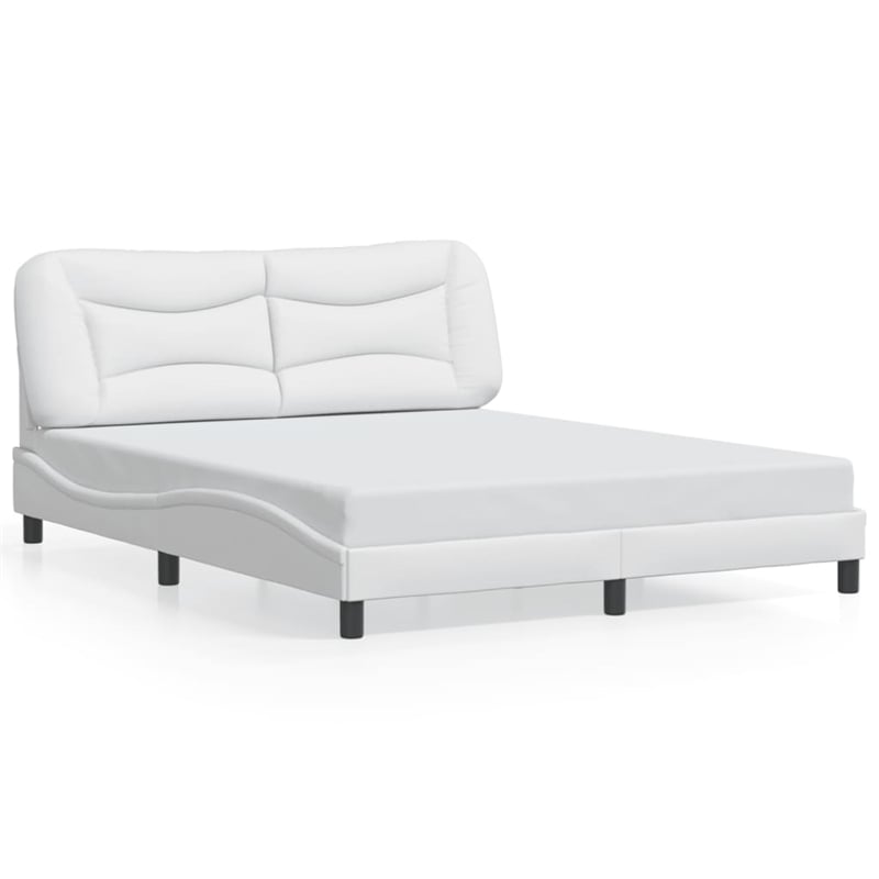 Pemberly Row Faux Leather Queen Engineered Wood Bed Frame in White