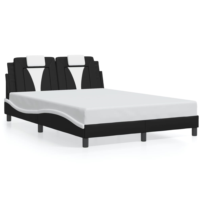 Pemberly Row Faux Leather Rectangular Full Bed Frame in Black and White