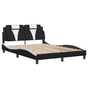 Pemberly Row Faux Leather Rectangular Full Bed Frame in Black and White