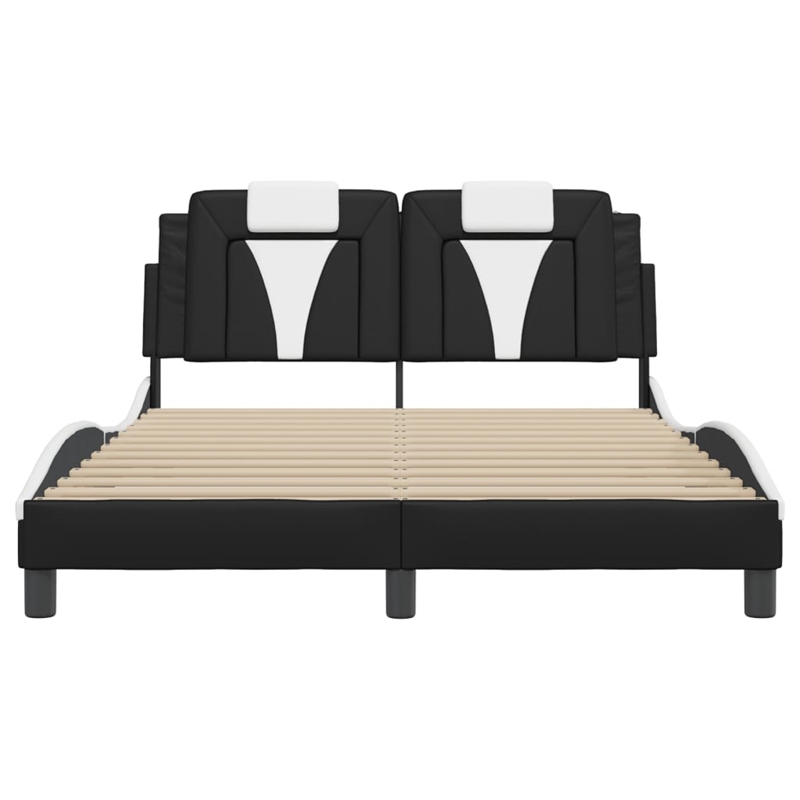 Pemberly Row Faux Leather Rectangular Full Bed Frame in Black and White