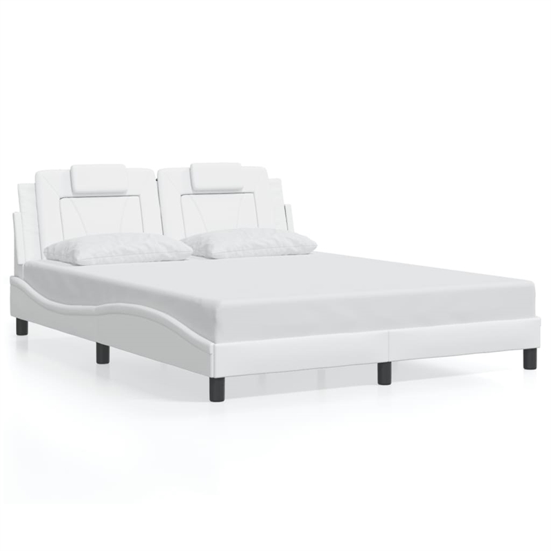 Pemberly Row Faux Leather Queen Bed Frame without Mattress in White