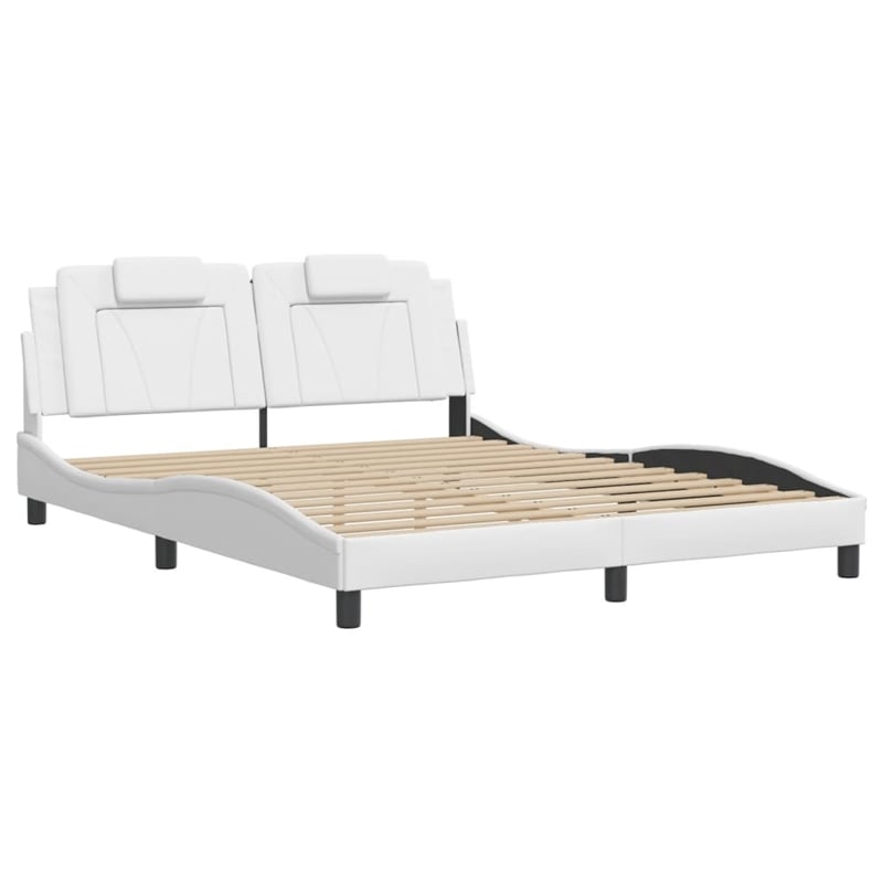 Pemberly Row Faux Leather Queen Bed Frame without Mattress in White