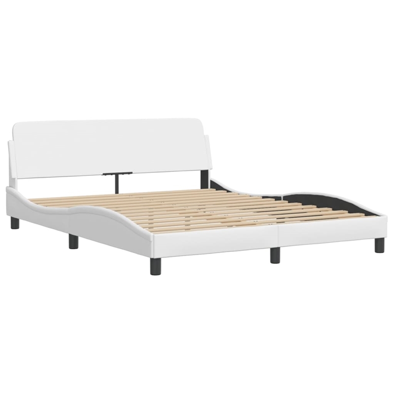 Pemberly Row Faux Leather Queen Bed Frame without Mattress in White