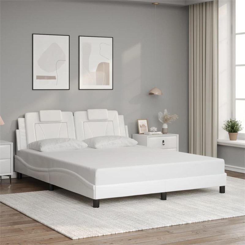 Pemberly Row Faux Leather Queen Bed Frame without Mattress in White