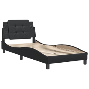 Pemberly Row Rectangular Faux leather Twin Bed Frame in Black