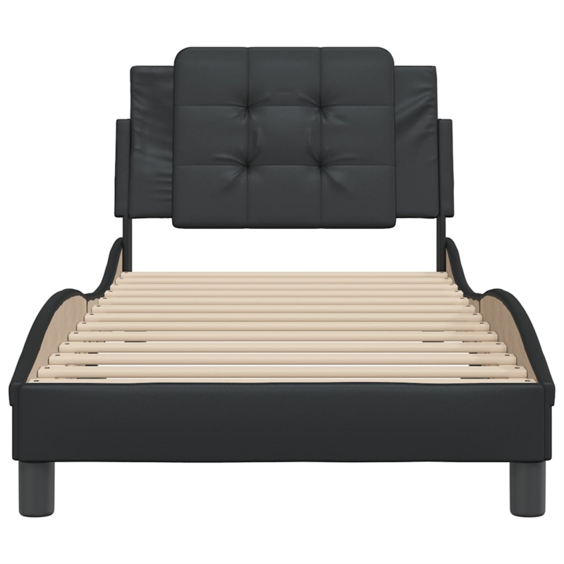 Pemberly Row Rectangular Faux leather Twin Bed Frame in Black
