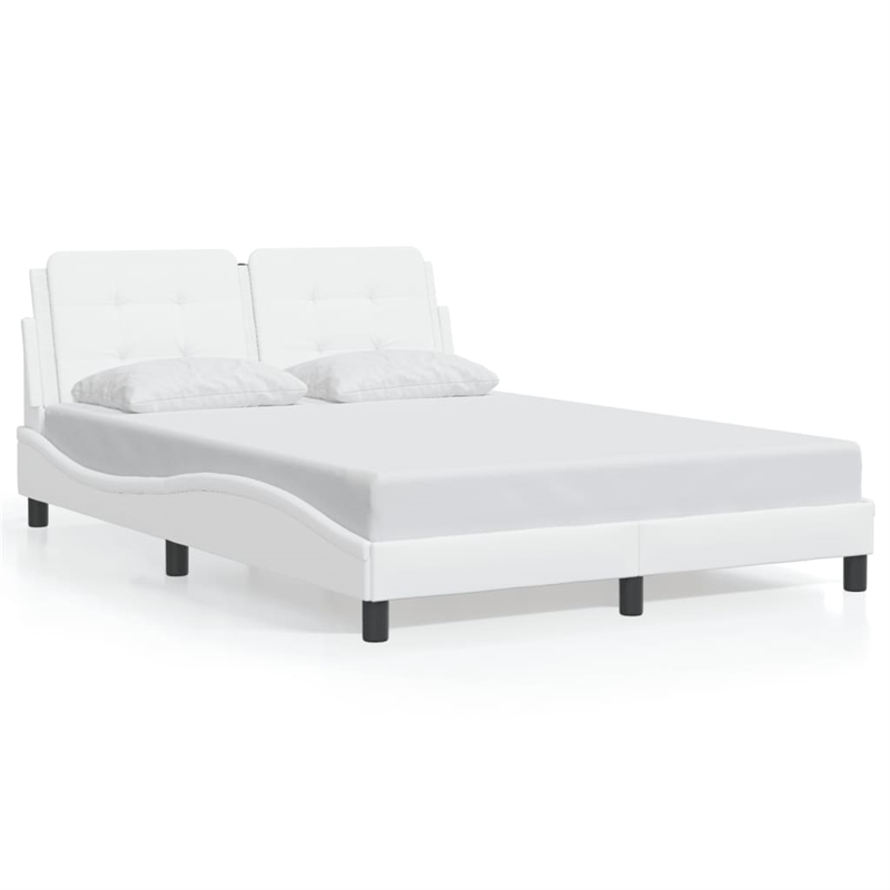 Pemberly Row Faux Leather Rectangular Full Bed Frame in White