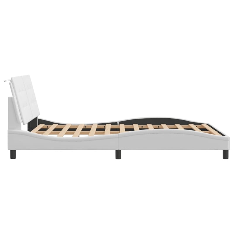 Pemberly Row Faux Leather Rectangular Full Bed Frame in White