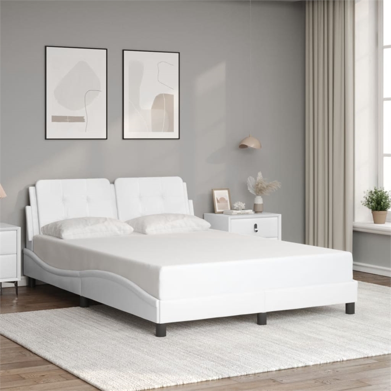 Pemberly Row Faux Leather Rectangular Full Bed Frame in White